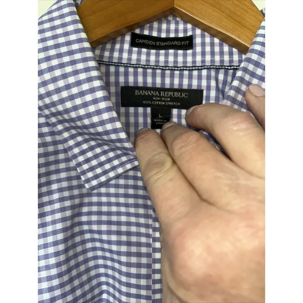 Banana Republic Non-Iron Camden Fit Purple Check SZ L 16-16 1/2